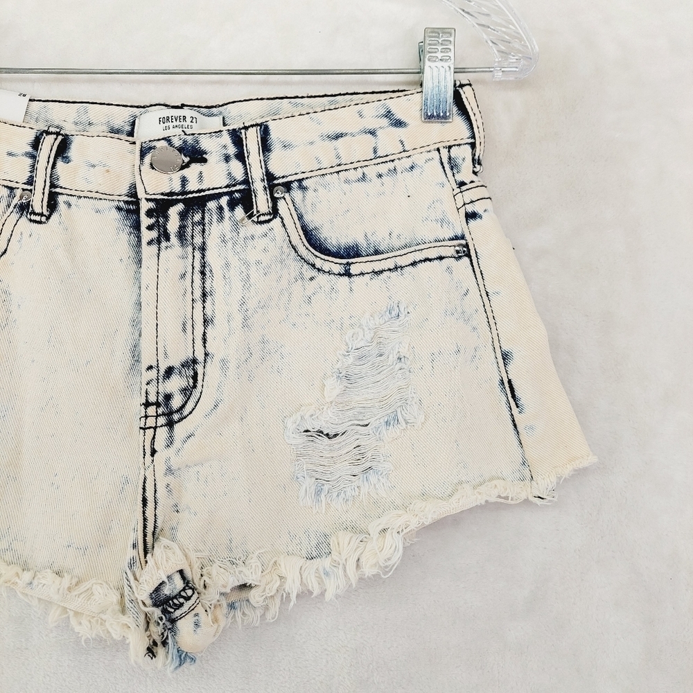 Forever 21 White & Blue A-Line Jean Shorts With Pockets 592 - Picture 2 of 9